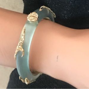 Alexis Bittar gray lucite bracelet with crystals in gold tone setting. NWT